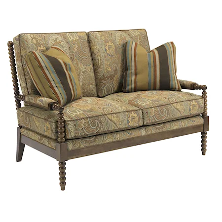 Jenny Upholstered Settee with Shapely Exposed Wood Accents